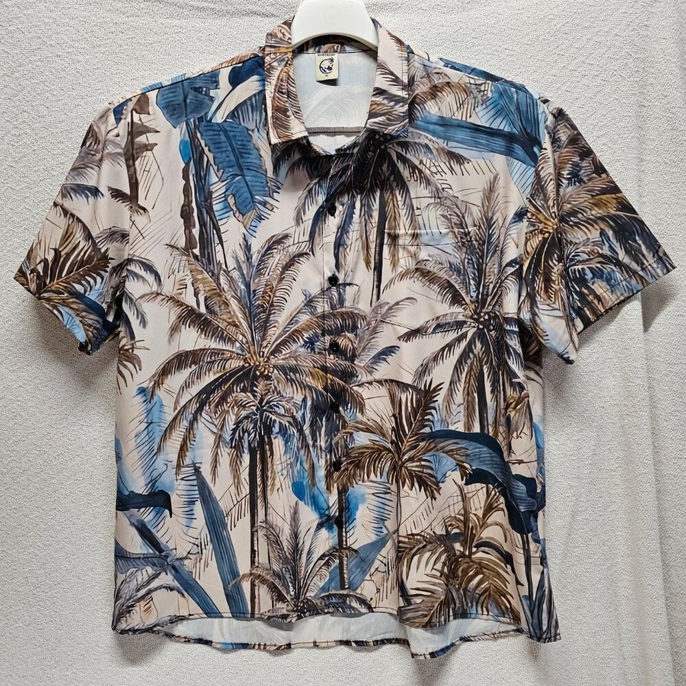 Hardaddy Hawaiian Coconut Trees Print Men's XL Short Sleeve Funky Aloha Shirt